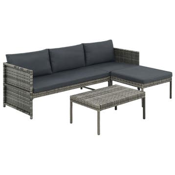 vidaXL 3-delige Loungeset met kussens poly rattan grijs, 3 zitplaatsen, Nieuw, Loungeset, Verzenden