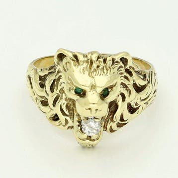 Ring - 14 karaat Geel goud - Diamant - Smaragd, Nieuw