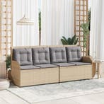 vidaXL Tuinbank met kussen Beige en Grijs poly rattan, Verzenden, Nieuw, Rotan