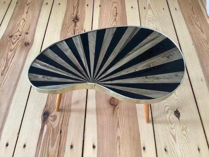 Salontafel - Beuken, messing - Nierentafelontwerp, Antiek en Kunst, Kunst | Designobjecten
