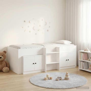 vidaXL Loft Bed Frame met Kast met opslag 3 st Wit Bewerkt, Verzenden, Nieuw, Wit, Hout