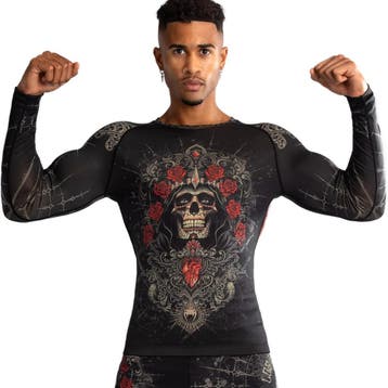 Venum Santa Muerte 5.0 L/S Rashguard Diepzwart Goud, Kleding | Heren, Ophalen of Verzenden, Nieuw