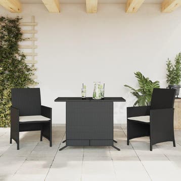 vidaXL 3-delige Bistroset met kussens poly rattan zwart, Verzenden, Nieuw