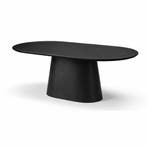 Deens ovale Japandi eettafel met iconische base mangohout, Huis en Inrichting, Tafels | Eettafels, 100 tot 150 cm, Verzenden, Vijf personen of meer