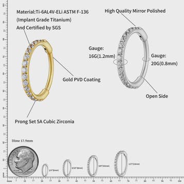 Chique Titanium Huggie Hoop Oorbel met Zirkonia - 16G Pierci, Verzenden, Nieuw