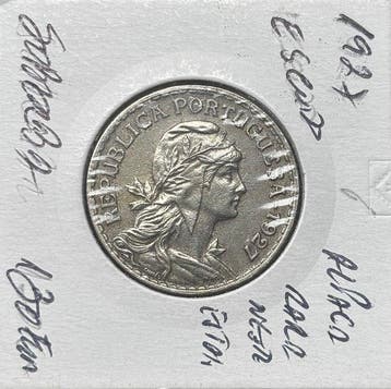 Portugal. 1 Escudo 1927 – Primeira Data da Série em Alpaca –