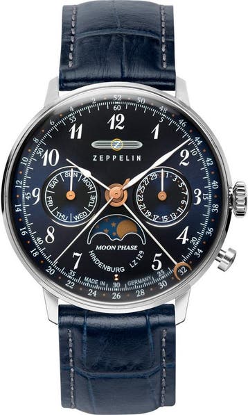 Zeppelin 7037-3 Hindenburg maanfase dames horloge, Overige merken, Staal, Verzenden, Polshorloge