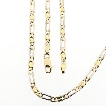 Bicolor gouden valkenoog schakelketting, Sieraden, Tassen en Uiterlijk, Kettingen, Ophalen of Verzenden, Gebruikt, Goud, Goud