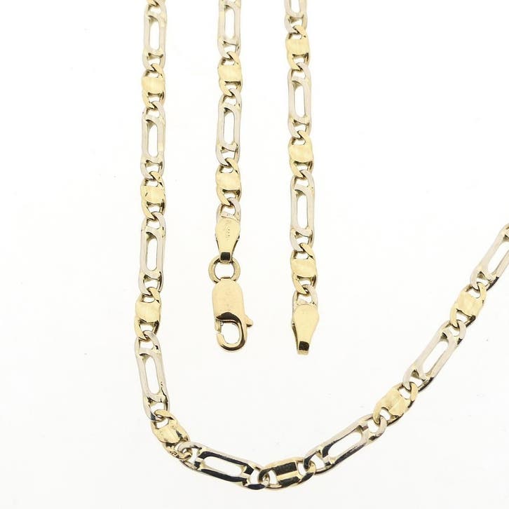 Bicolor gouden valkenoog schakelketting, Sieraden, Tassen en Uiterlijk, Kettingen, Goud, Gebruikt, Goud, Ophalen of Verzenden