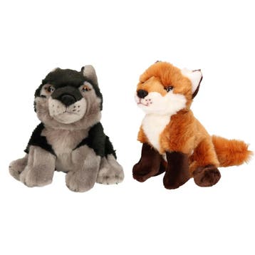 Bosdieren pluche knuffels - wolf en vos - 18 cm, Verzenden, Nieuw