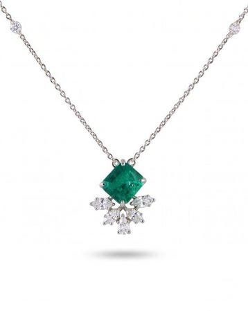 Halsketting - 14 karaat Witgoud - 1.96ct. tw. Smaragd -, Nieuw