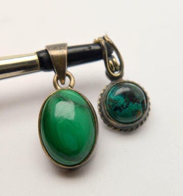925 zilver - groene malachiet & chrysocolla - Hanger, Verzamelen, Mineralen en Fossielen