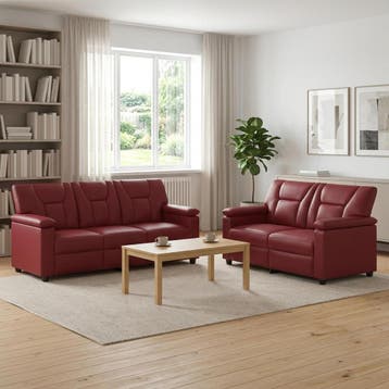 vidaXL Bankstel 2 pcs Wijnrood Kunstleer, Verzenden, Nieuw, Leer, 150 tot 200 cm