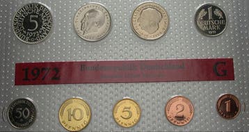 1 Pfennig 5 duitse Mark, 10,68 Dm 1972 F Kursmuntset Bond..., Verzenden