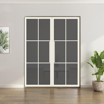 Dubbele stalen taatsdeur - Wit - 6 Vlaks - Rookglas, Minder dan 80 cm, Overige typen, Nieuw, Metaal