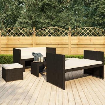 vidaXL 5-delige Loungeset met kussens poly rattan zwart, Tuin en Terras, Verzenden, Nieuw, 5 zitplaatsen, Loungeset