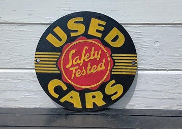 Gietijzeren bord USED CARS – Safety Tested - Reclamebord -, Antiek en Kunst