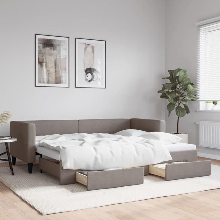 vidaXL Slaapbank met onderschuifbed en lades 80x200 cm stof, Huis en Inrichting, Slaapkamer | Bedden, 80 cm, 200 cm, Eenpersoons