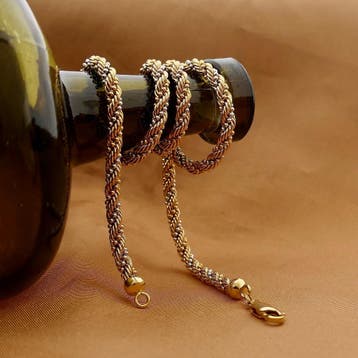Bicolor gouden gedraaide schakelketting, Sieraden, Tassen en Uiterlijk, Kettingen, Ophalen of Verzenden, Gebruikt, Goud, Goud