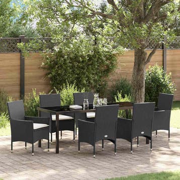 vidaXL Tuin eettafelset 7 st Zwart poly rattan, Verzenden, Nieuw, Rotan, 7 zitplaatsen