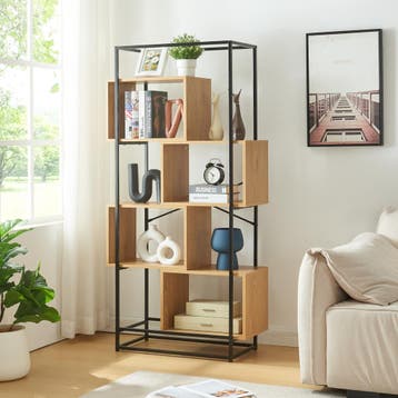 Boekenkast Rennebu open kast 160x80x33 cm zwart en eikenkleu, Verzenden, Nieuw