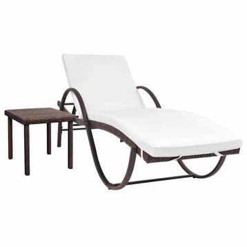 vidaXL Ligbed met kussen en tafel poly rattan bruin, Verzenden, Nieuw