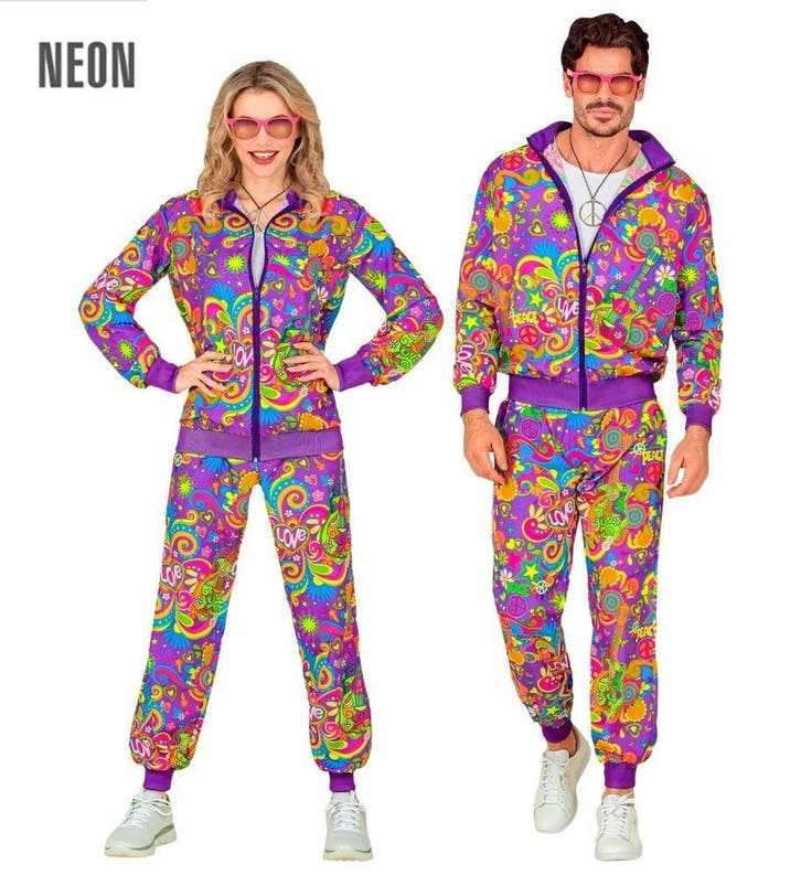 Neon Flower Power Trainingspak Paars, Kleding | Dames, Carnavalskleding en Feestkleding, Nieuw, Ophalen of Verzenden