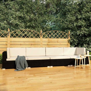 vidaXL 4-delige Loungeset met kussens poly rattan zwart, Verzenden, Nieuw, 4 zitplaatsen, Loungeset