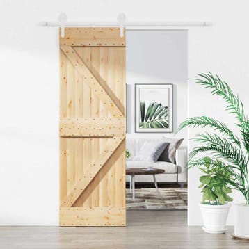 vidaXL Schuifdeur Natuurlijk en Wit 70 x 210 cm Massief, Doe-het-zelf en Verbouw, Deuren en Horren, Verzenden, Nieuw