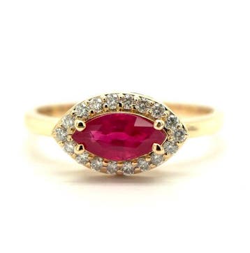 Ring - 14 karaat Geel goud - 1.00ct. tw. Robijn - Diamant, Sieraden, Tassen en Uiterlijk, Nieuw