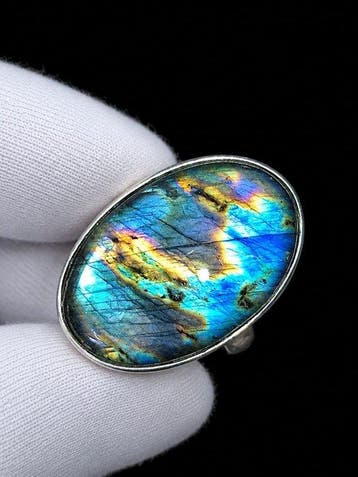 Ring van 925 zilver met oceaanlabradoriet in multikleur –