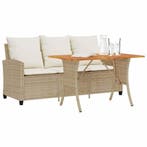 vidaXL Tuinbank 3-zits met kussens & tafel poly rattan beige, Verzenden, Nieuw