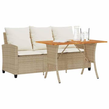 vidaXL Tuinbank 3-zits met kussens & tafel poly rattan beige, Verzenden, Nieuw