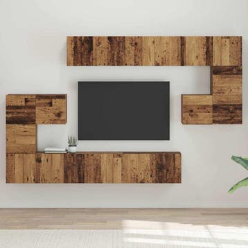 vidaXL Tv-meubelset Wandgemonteerd 10 pcs Oud Hout Bewerkt, Minder dan 50 cm, Verzenden, Nieuw, Minder dan 100 cm