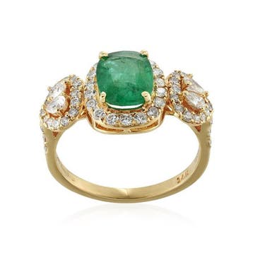 Ring - 14 karaat Geel goud - 2.19ct. tw. Smaragd - Diamant, Nieuw