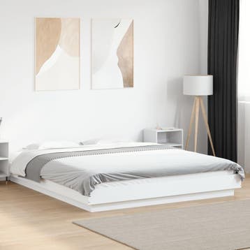 vidaXL Bedframe met LED-verlichting bewerkt hout wit 150x200, Verzenden, Wit, Overige maten, 200 cm