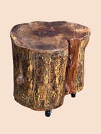 Verrijdbaar Boomstam - Bijzettafel - hard hout