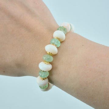 Koraal - Zilver, Verguld - Armband - Roze koraal ,aquamarijn, Sieraden, Tassen en Uiterlijk, Antieke sieraden