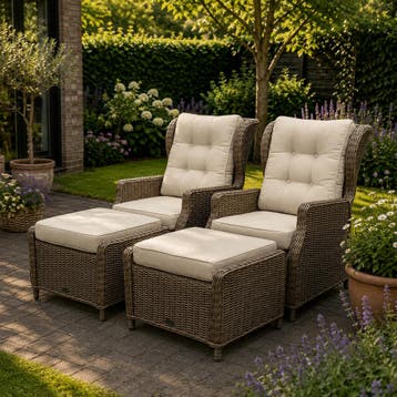 Ibiza lounge balkonset verstelbaar 4 delig bruin wicker |, Ophalen of Verzenden, Nieuw, Wicker