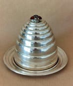 Schaal - .925 zilver, Enamel - Cloche/koepel met schotel