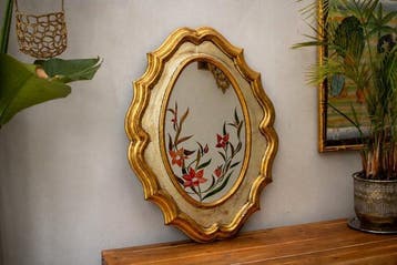 Spiegel- Golvende lijst in goud en zilver - Hout, Glas,