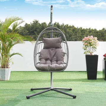 Hangstoel Edeng met standaard grijs 196x110x95 cm [en.casa], Verzenden, Nieuw