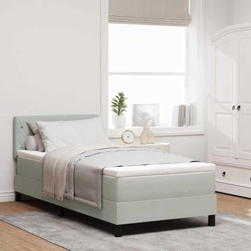 vidaXL LED Box Spring Bed met matras Lichtgrijs 90 x 190 cm, Verzenden, Nieuw, Grijs, Stof