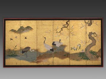 Byôbu  (vouwscherm) - Gelakt hout, zijde, papier - Japan -