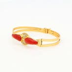 Armband - 18 karaat Geel goud Bloedkoraal - Diamant, Nieuw