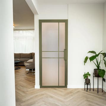 Stalen Binnendeur Olijfgroen 6 Vlaks Kanaalglas Luxe design, Minder dan 80 cm, Binnendeur, Nieuw, Metaal