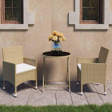 vidaXL 3-delige Bistroset poly rattan en gehard glas beige, Tuin en Terras, Tuinsets en Loungesets, Verzenden, Nieuw