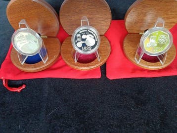 Spanje. Set Estuches 3 Coins 1000/1500 Ptas Silver .925 (