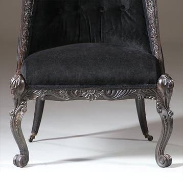 Koloniale dames-zetel massief ebbenhout ca 1800 met zwarte v, Antiek en Kunst, Ophalen of Verzenden