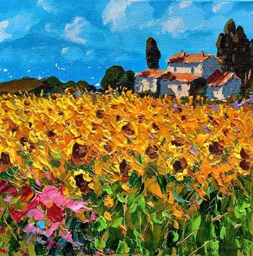 Agostino Veroni (1963) - Sunflowers in Tuscany, Antiek en Kunst, Kunst | Schilderijen | Klassiek